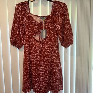 Good Luck Gem Nordstrom Women’s Red Cutout Mid Sleeve Mini Dress Size Med. NWT.R